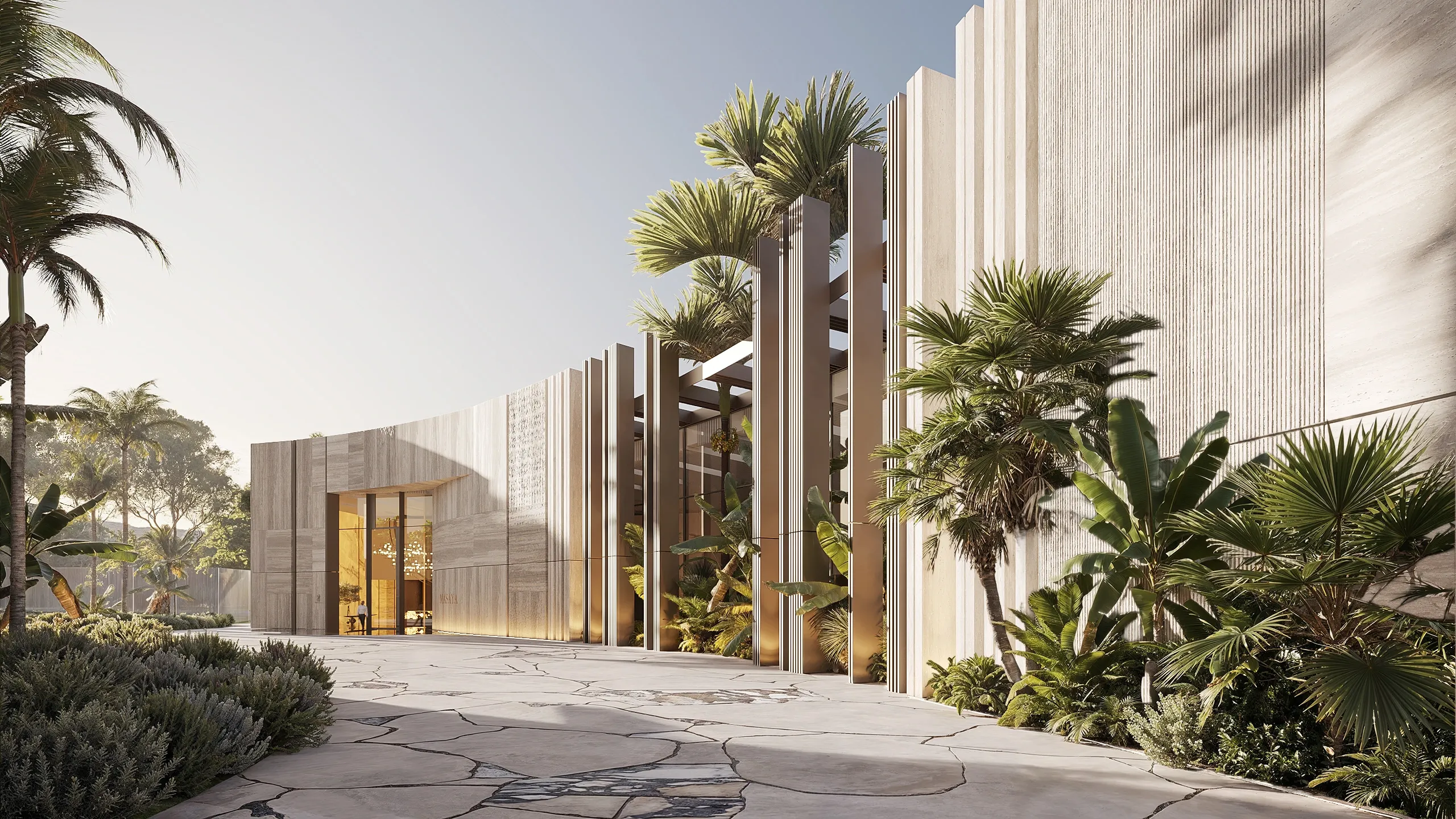 Entrance to Masaya Restaurant with palm garden, The Ritz-Carlton Bahrain