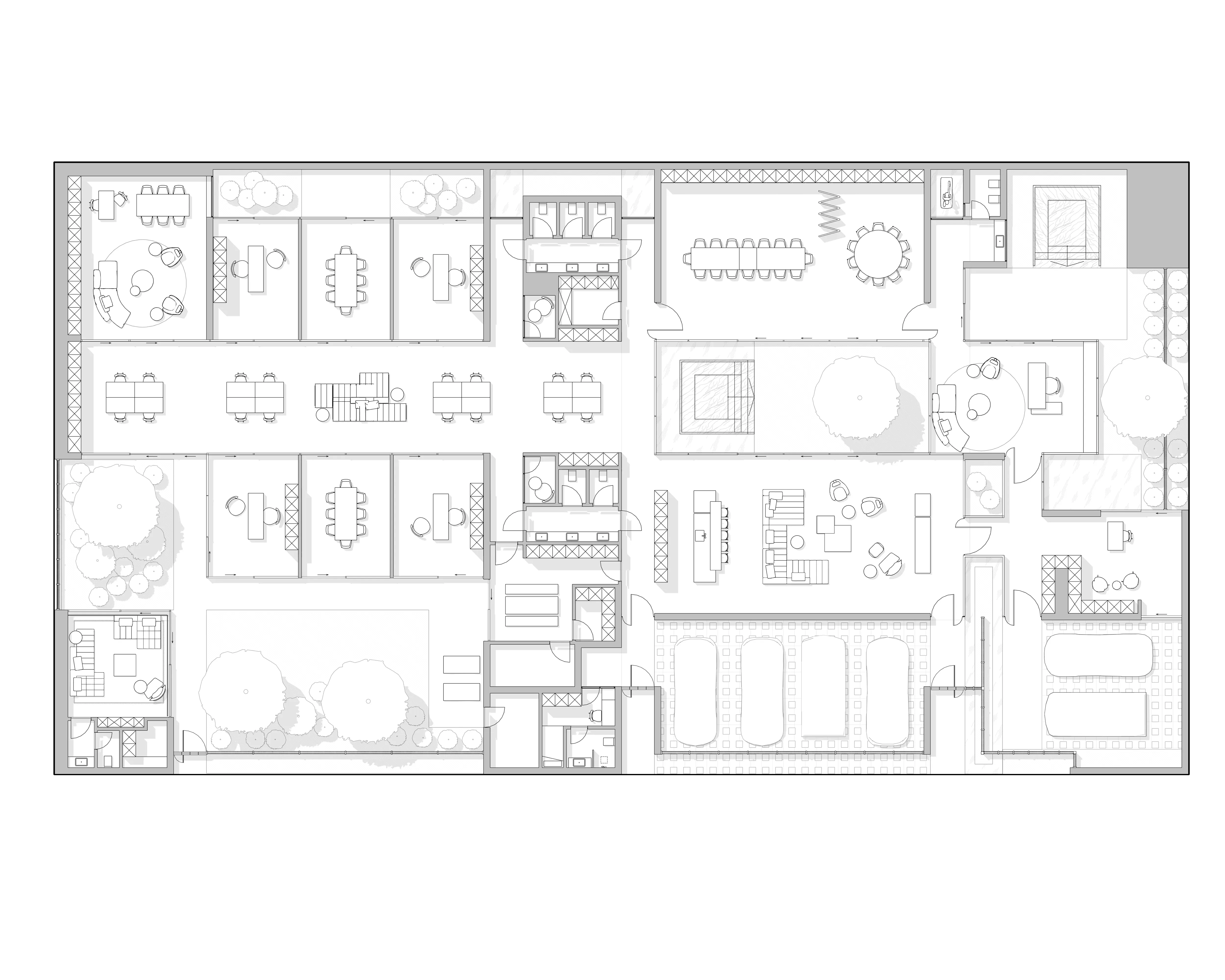 Floor plan of offices, courtyards and pool layout, The Desert Pavilion, Riyadh