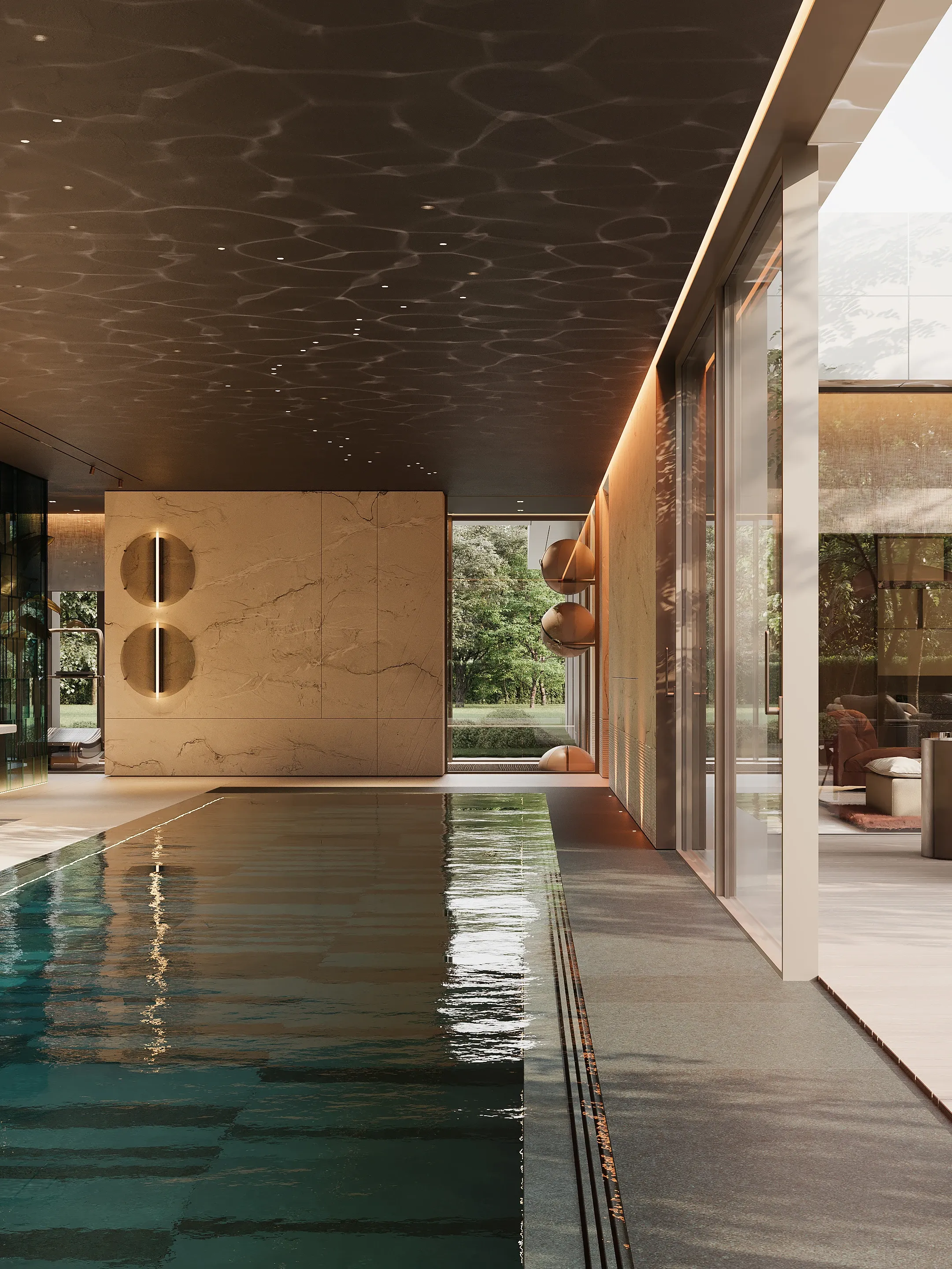 Indoor pool with marble wall and starlit ceiling, The Secret Court, Poland