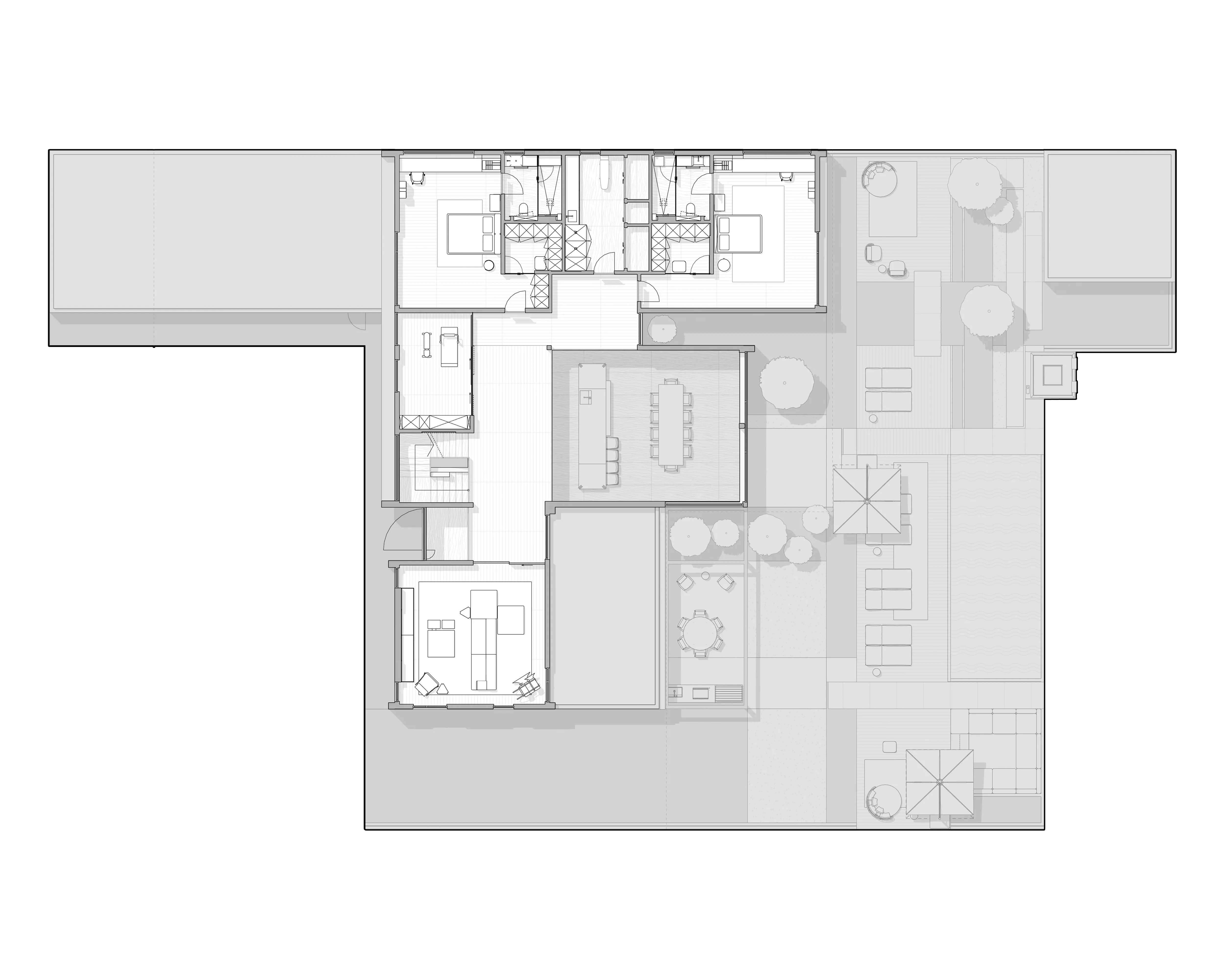 Floor plan of bedrooms, living and dining layout, The Saucon Valley Residence, Pennsylvania